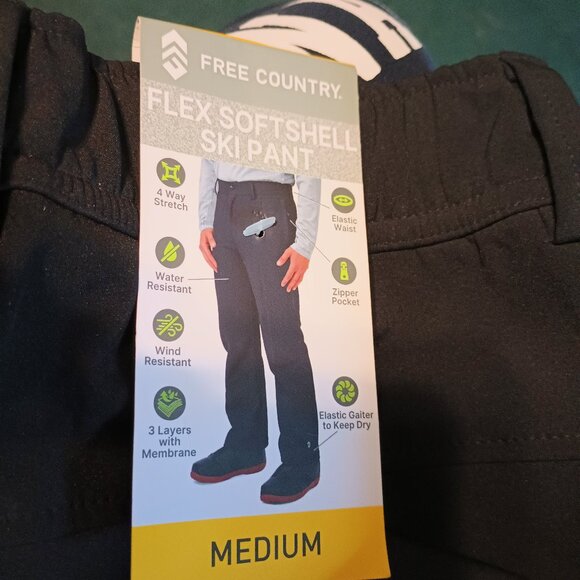 NEW Free Country Men's Wind/Water Resistant Flex Softshell Ski Pant Jet Black M - Picture 9 of 9